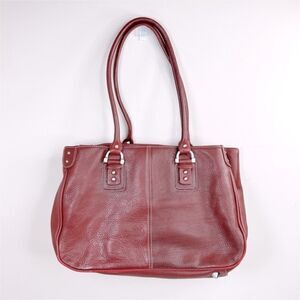 Clarks Womens Shoulder Bag Leather Snap Closure Zippered Pockets Drop Strap Red